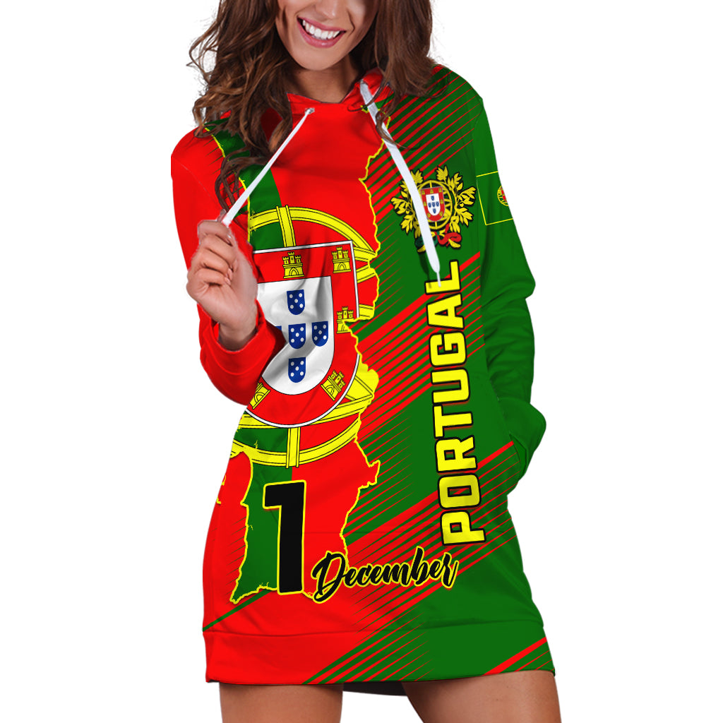 Personalised Portugal Independence Day Hoodie Dress Portuguesa Map Flag Style - Wonder Print Shop