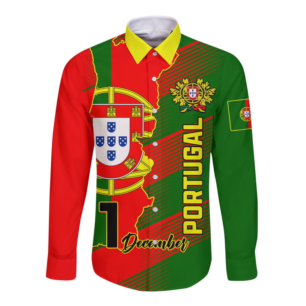 Personalised Portugal Independence Day Long Sleeve Button Shirt Portuguesa Map Flag Style - Wonder Print Shop