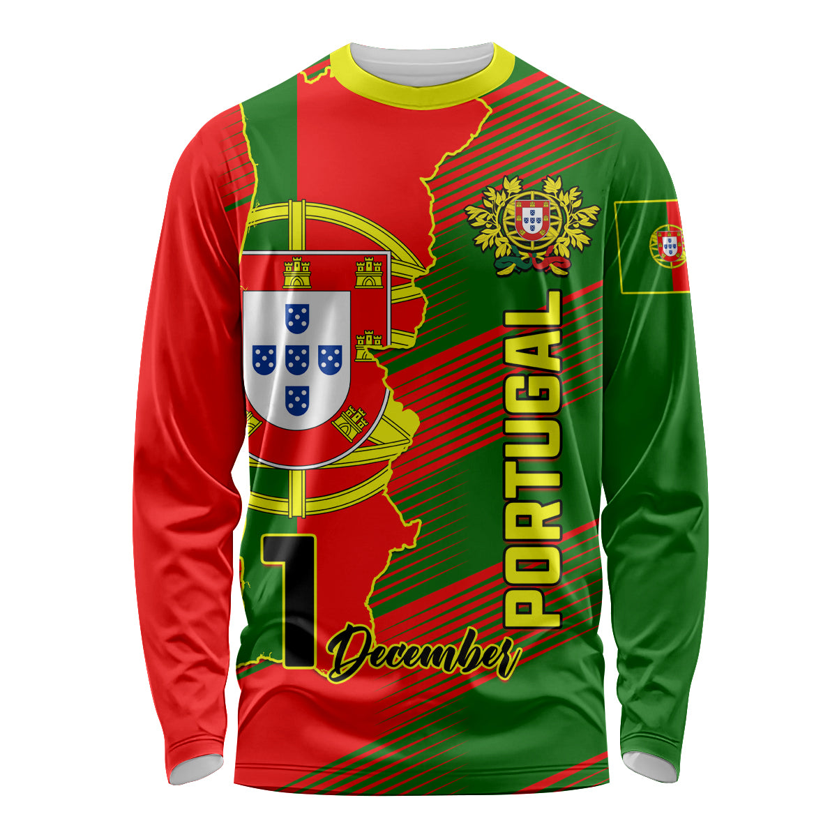 Personalised Portugal Independence Day Long Sleeve Shirt Portuguesa Map Flag Style - Wonder Print Shop