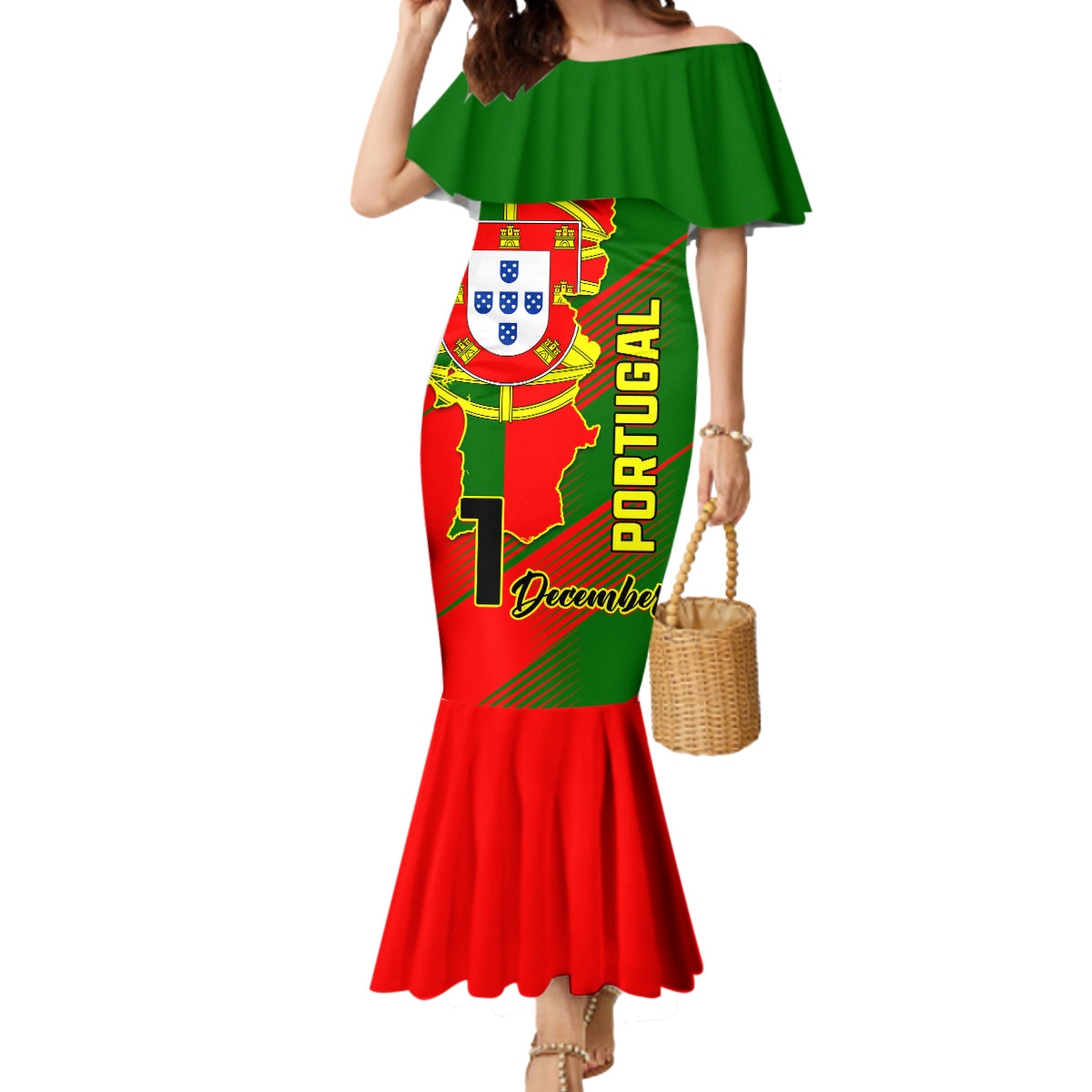 Personalised Portugal Independence Day Mermaid Dress Portuguesa Map Flag Style - Wonder Print Shop