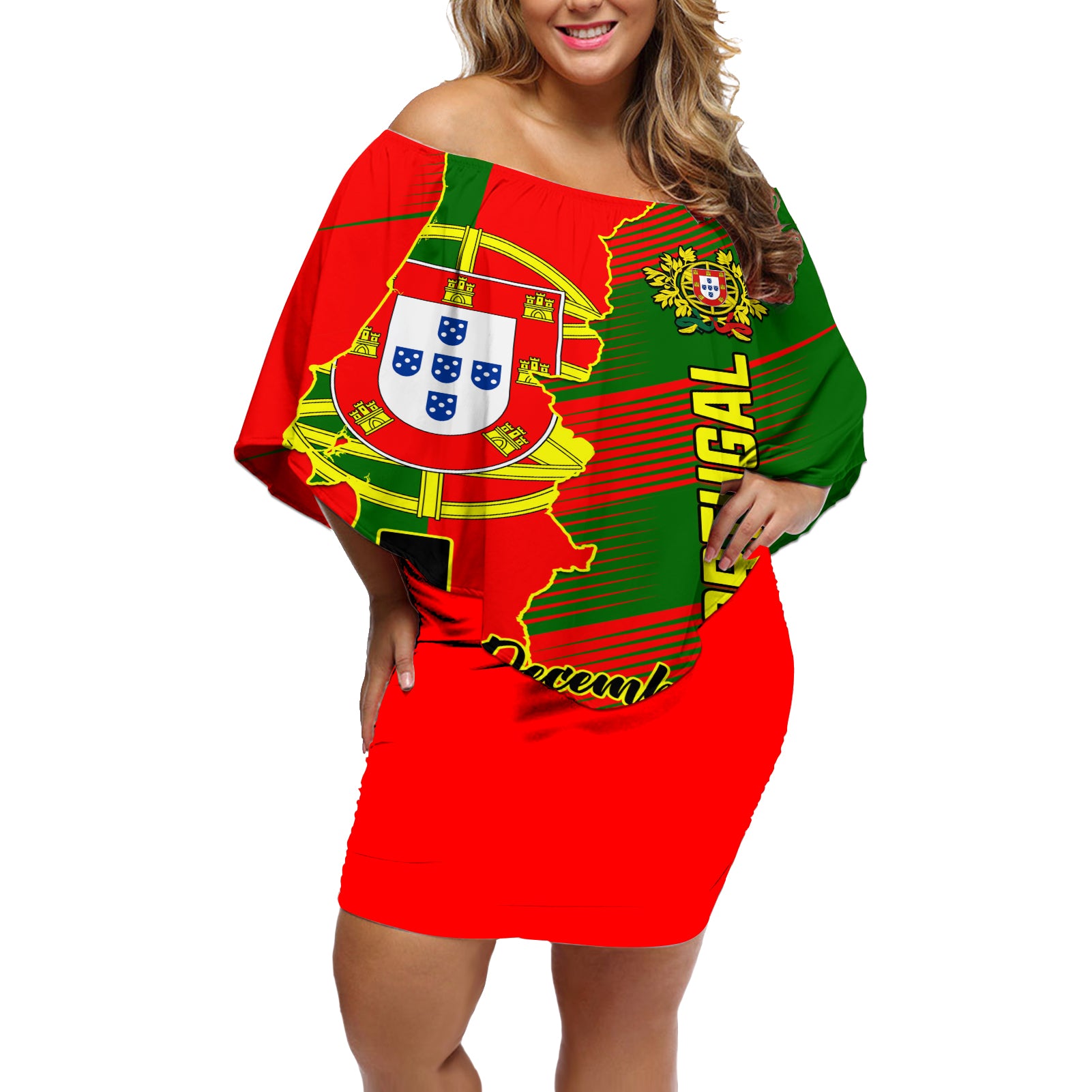 Personalised Portugal Independence Day Off Shoulder Short Dress Portuguesa Map Flag Style - Wonder Print Shop