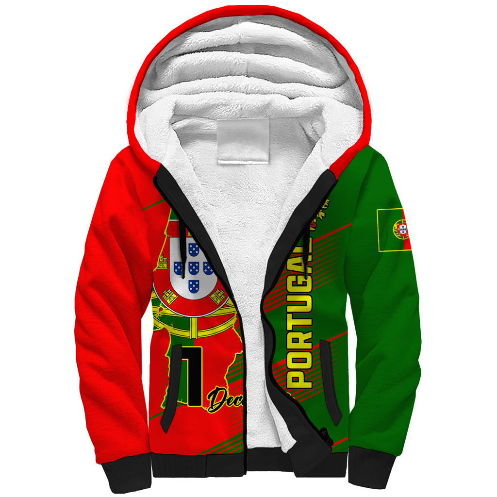 Personalised Portugal Independence Day Sherpa Hoodie Portuguesa Map Flag Style - Wonder Print Shop