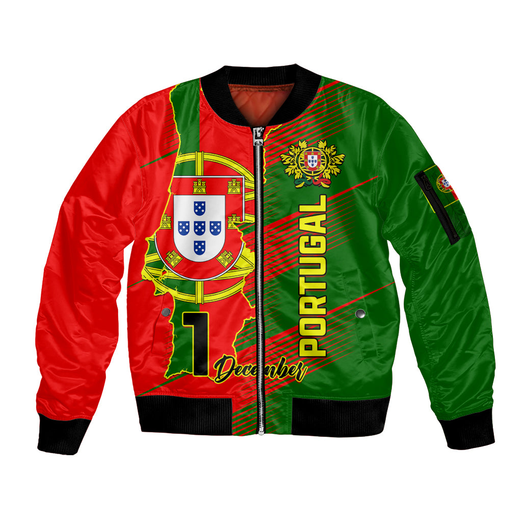 Personalised Portugal Independence Day Sleeve Zip Bomber Jacket Portuguesa Map Flag Style - Wonder Print Shop