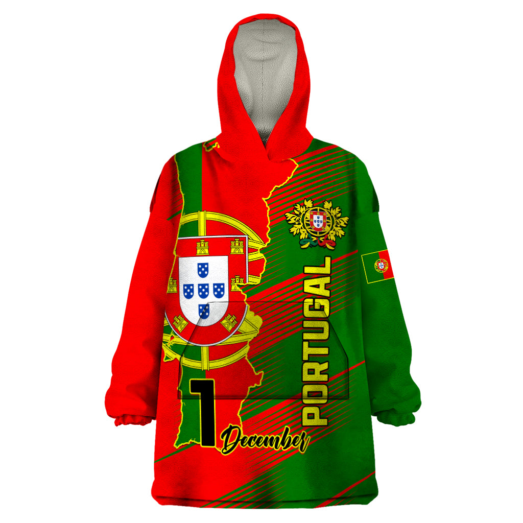 Personalised Portugal Independence Day Wearable Blanket Hoodie Portuguesa Map Flag Style - Wonder Print Shop