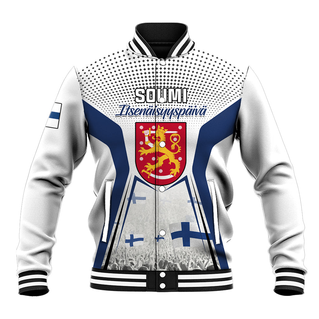 Personalised Finland Independence Day Baseball Jacket Soumi Coat Of Arms Special Version - Wonder Print Shop