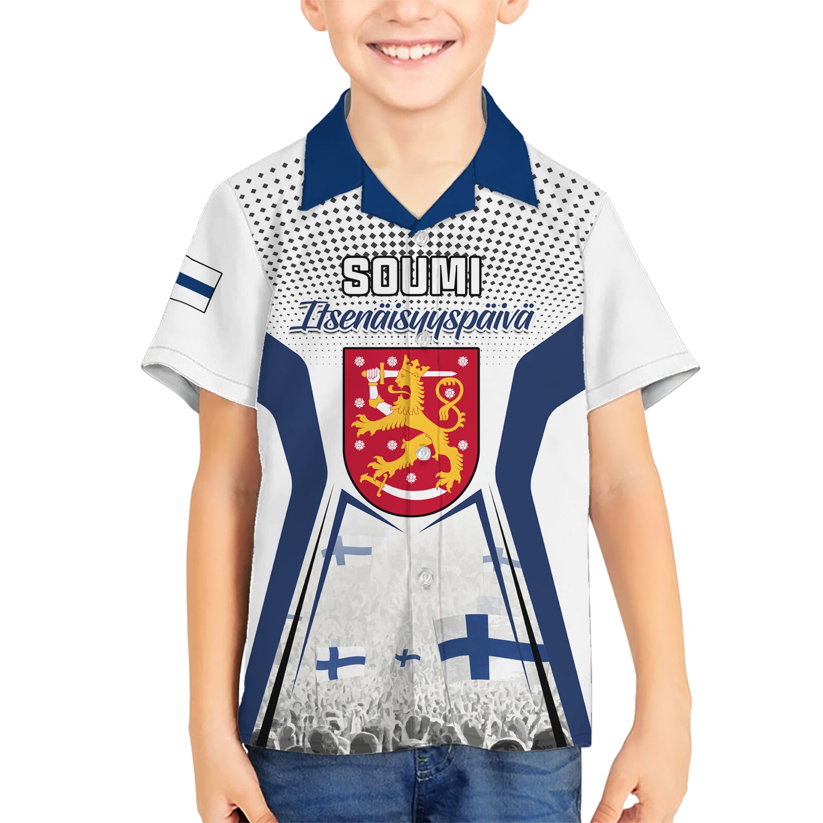 Personalised Finland Independence Day Kid Hawaiian Shirt Soumi Coat Of Arms Special Version - Wonder Print Shop