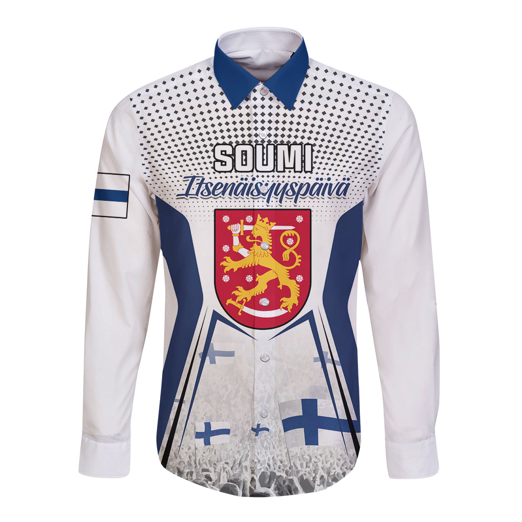 Personalised Finland Independence Day Long Sleeve Button Shirt Soumi Coat Of Arms Special Version - Wonder Print Shop