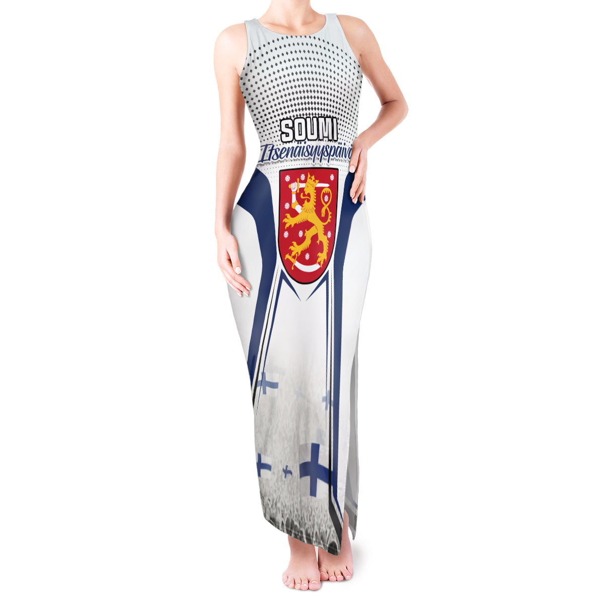 Personalised Finland Independence Day Tank Maxi Dress Soumi Coat Of Arms Special Version - Wonder Print Shop