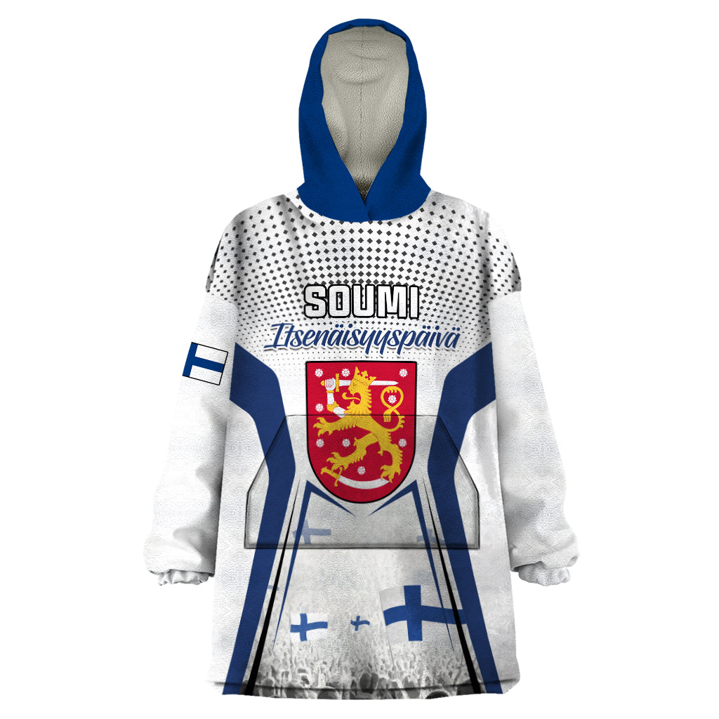 Personalised Finland Independence Day Wearable Blanket Hoodie Soumi Coat Of Arms Special Version - Wonder Print Shop