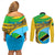 Personalised Tanzania Independence Day Couples Matching Off Shoulder Short Dress and Long Sleeve Button Shirt Tanzanian Coat Of Arms African Pattern - Wonder Print Shop