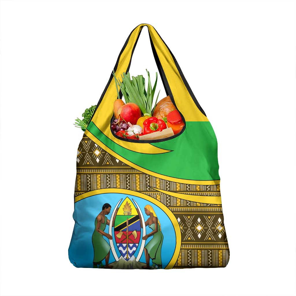 Personalised Tanzania Independence Day Grocery Bag Tanzanian Coat Of Arms African Pattern