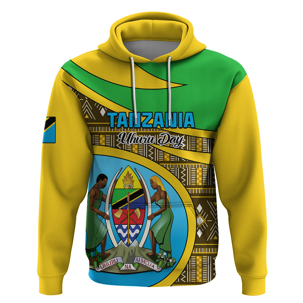 Personalised Tanzania Independence Day Hoodie Tanzanian Coat Of Arms African Pattern - Wonder Print Shop