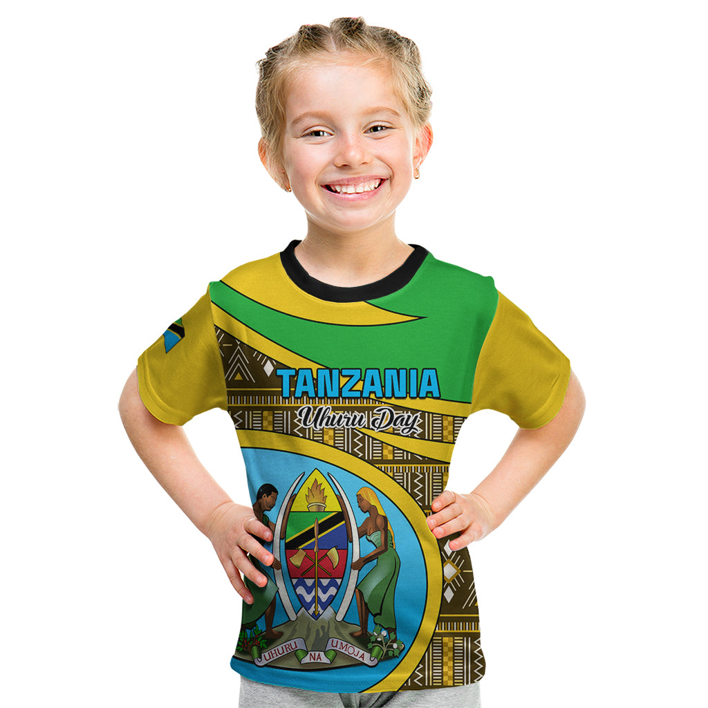 Personalised Tanzania Independence Day Kid T Shirt Tanzanian Coat Of Arms African Pattern - Wonder Print Shop