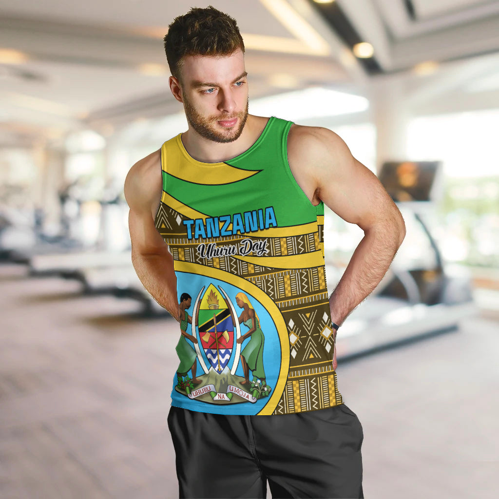 Personalised Tanzania Independence Day Men Tank Top Tanzanian Coat Of Arms African Pattern - Wonder Print Shop