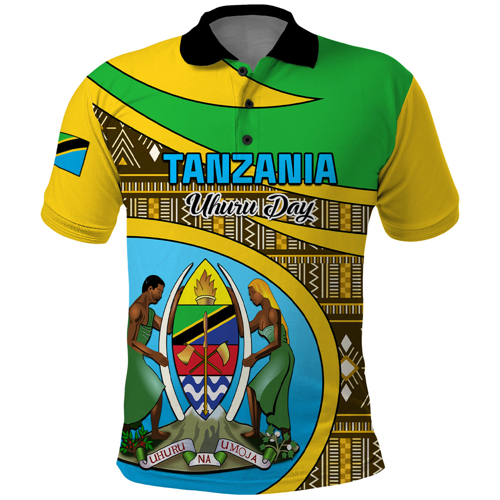 Personalised Tanzania Independence Day Polo Shirt Tanzanian Coat Of Arms African Pattern - Wonder Print Shop