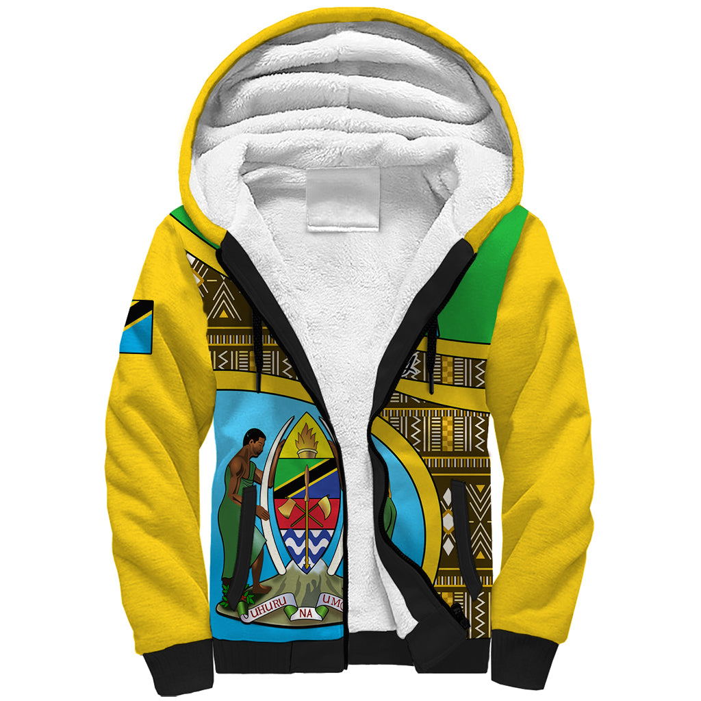 Personalised Tanzania Independence Day Sherpa Hoodie Tanzanian Coat Of Arms African Pattern - Wonder Print Shop