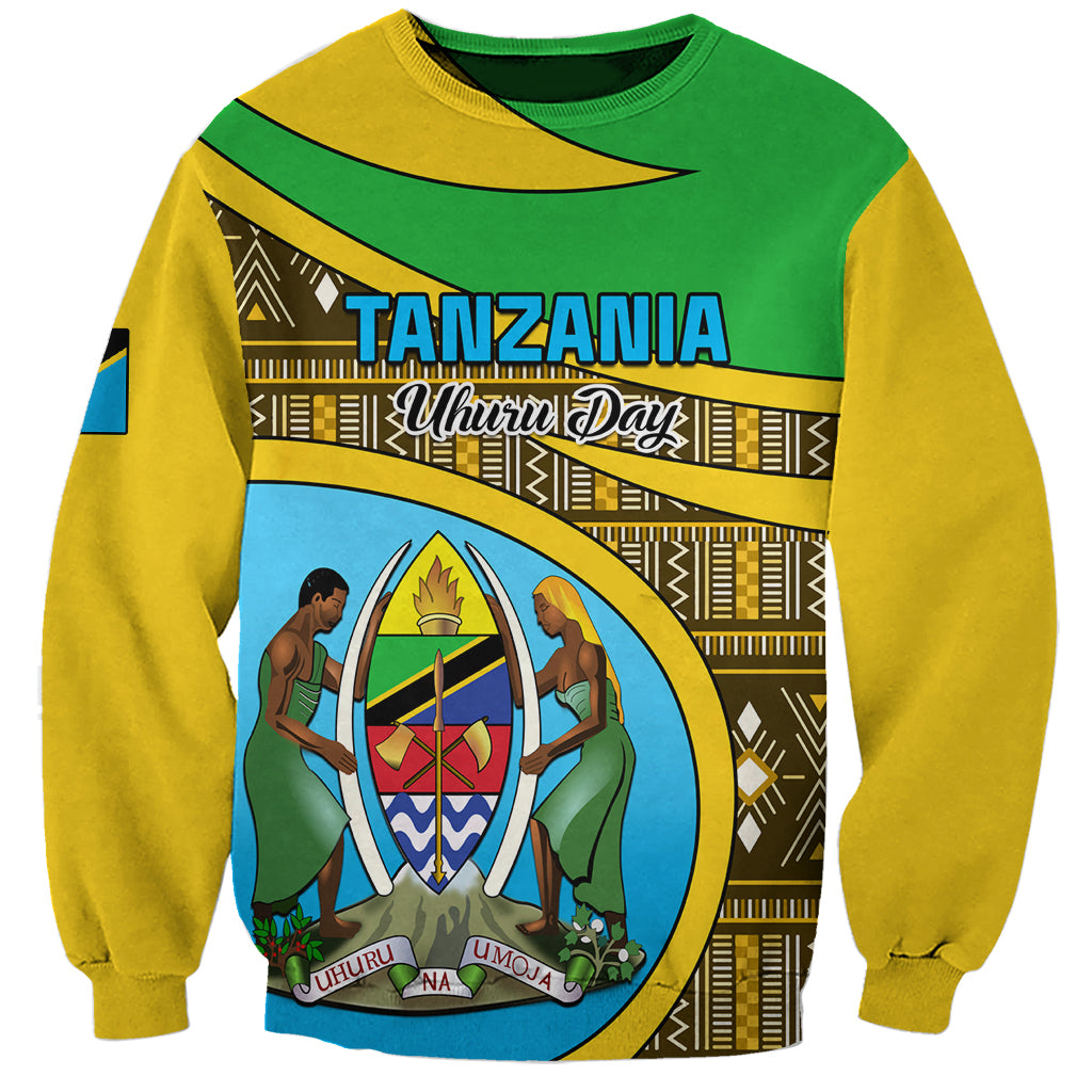 Personalised Tanzania Independence Day Sweatshirt Tanzanian Coat Of Arms African Pattern - Wonder Print Shop