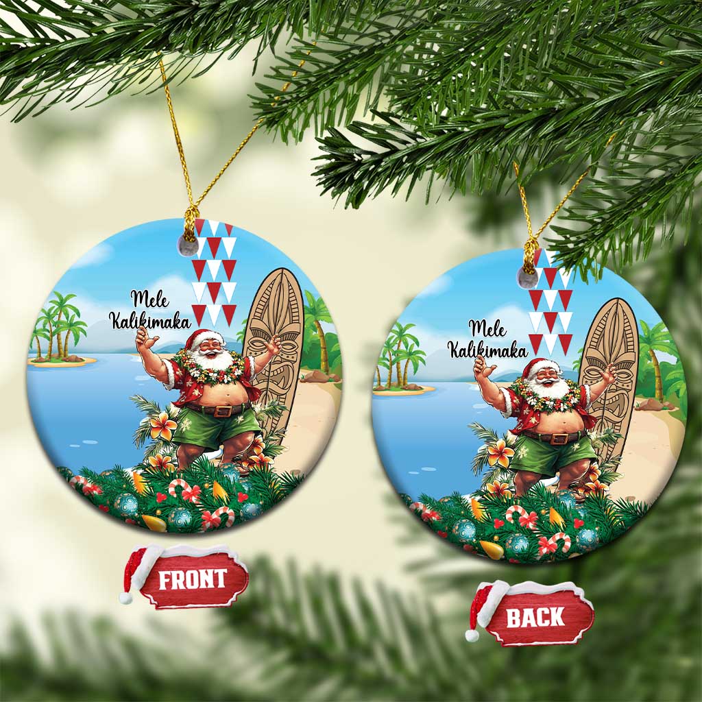 Hawaii Christmas Santa Claus Ceramic Ornament Mele Kalikimaka Tropical Beach - Wonder Print Shop