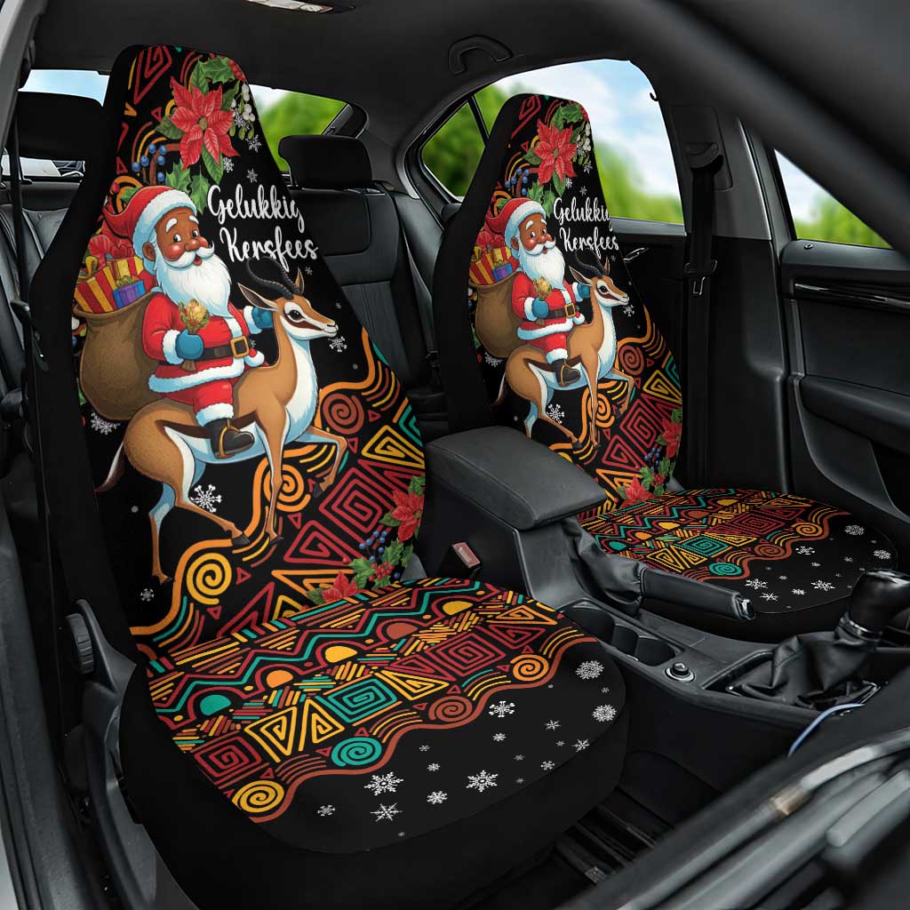 South Africa Christmas Car Seat Cover Black Santa Claus Riding Springbok - Wonder Print Shop