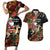 South Africa Christmas Couples Matching Short Sleeve Bodycon Dress and Hawaiian Shirt Black Santa Claus Riding Springbok - Wonder Print Shop