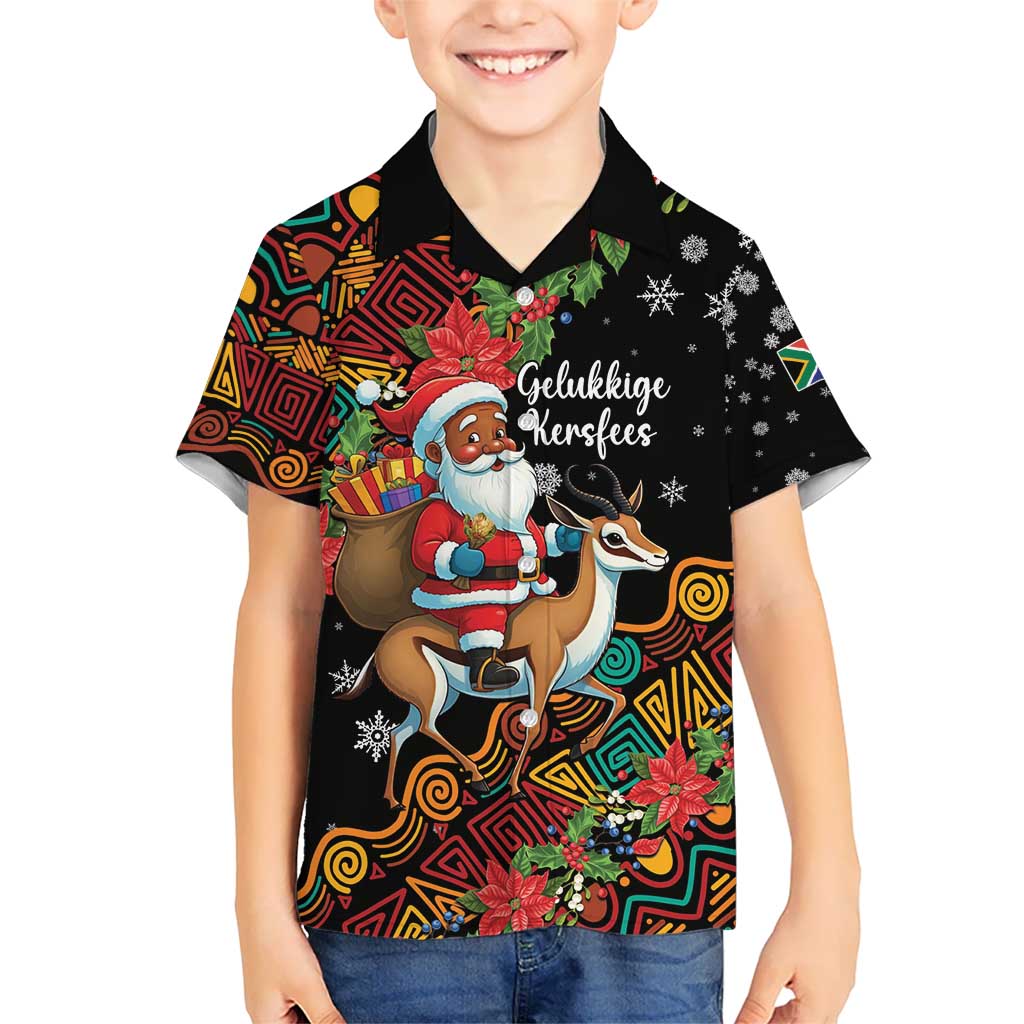 South Africa Christmas Kid Hawaiian Shirt Black Santa Claus Riding Springbok - Wonder Print Shop