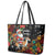 South Africa Christmas Leather Tote Bag Black Santa Claus Riding Springbok - Wonder Print Shop