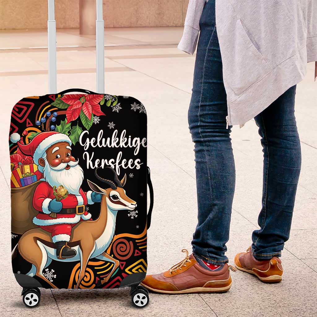 South Africa Christmas Luggage Cover Black Santa Claus Riding Springbok - Wonder Print Shop