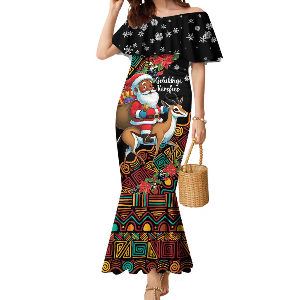 South Africa Christmas Mermaid Dress Black Santa Claus Riding Springbok - Wonder Print Shop