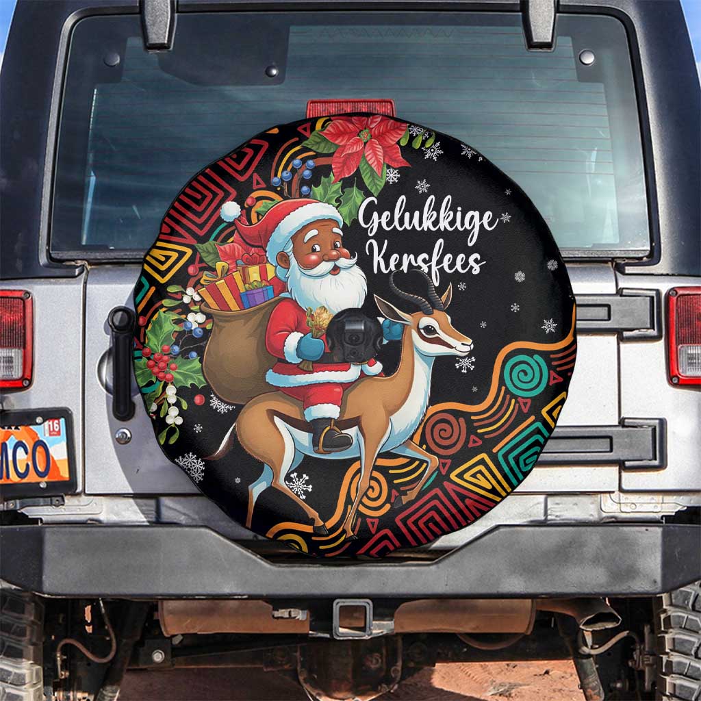 South Africa Christmas Spare Tire Cover Black Santa Claus Riding Springbok