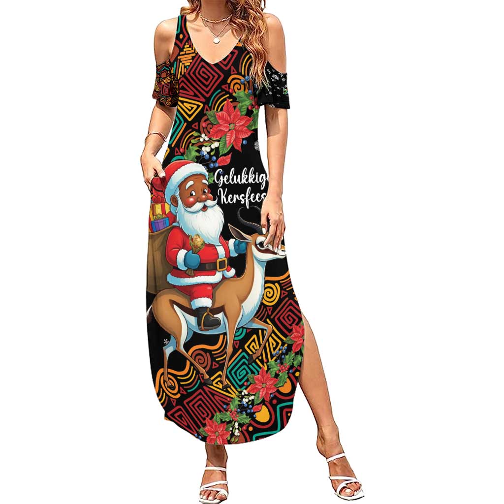 South Africa Christmas Summer Maxi Dress Black Santa Claus Riding Springbok