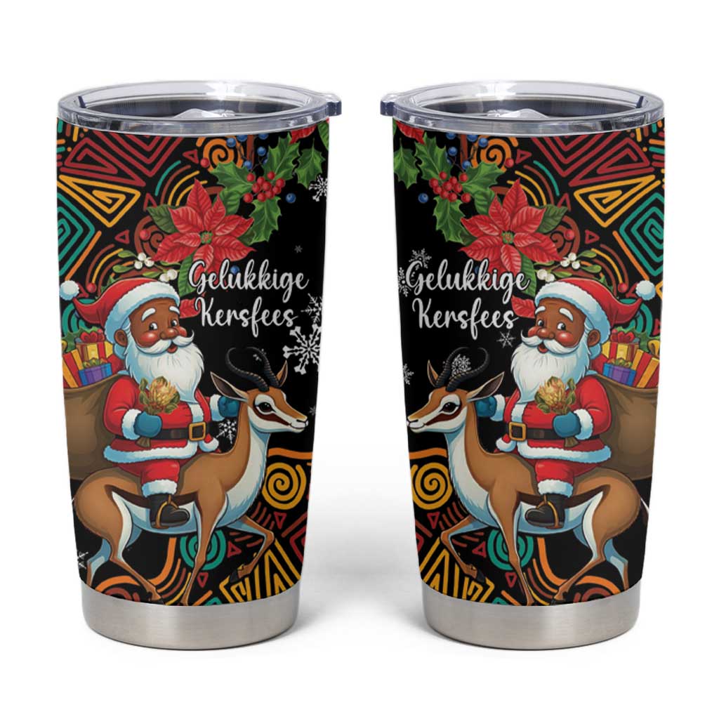 South Africa Christmas Tumbler Cup Black Santa Claus Riding Springbok