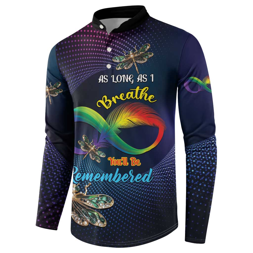 Men's long-sleeve button sweatshirt, front print of rainbow heart and dragonflies