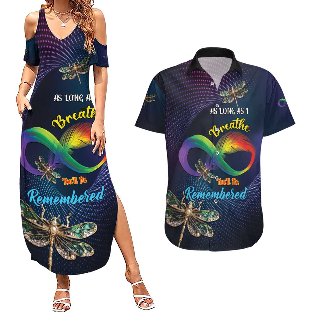 Personalized As Long As I Breathe You'll Be Remembered Couples Matching Summer Maxi Dress and Hawaiian Shirt Feather Infinity Luxury Dragonfly - Wonder Print Shop