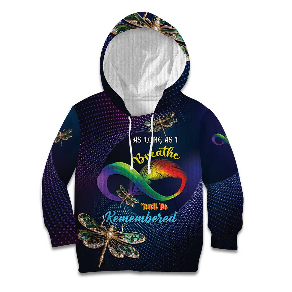 Personalized As Long As I Breathe You'll Be Remembered Kid Hoodie Feather Infinity Luxury Dragonfly