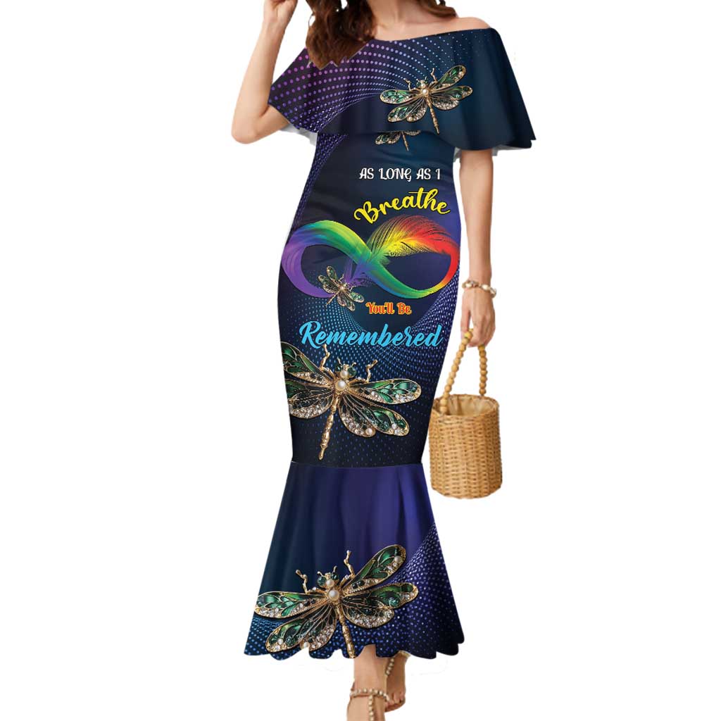 Personalized As Long As I Breathe You'll Be Remembered Mermaid Dress Feather Infinity Luxury Dragonfly