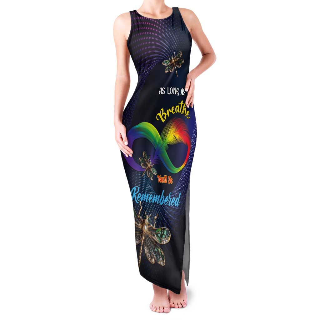 Personalized As Long As I Breathe You'll Be Remembered Tank Maxi Dress Feather Infinity Luxury Dragonfly