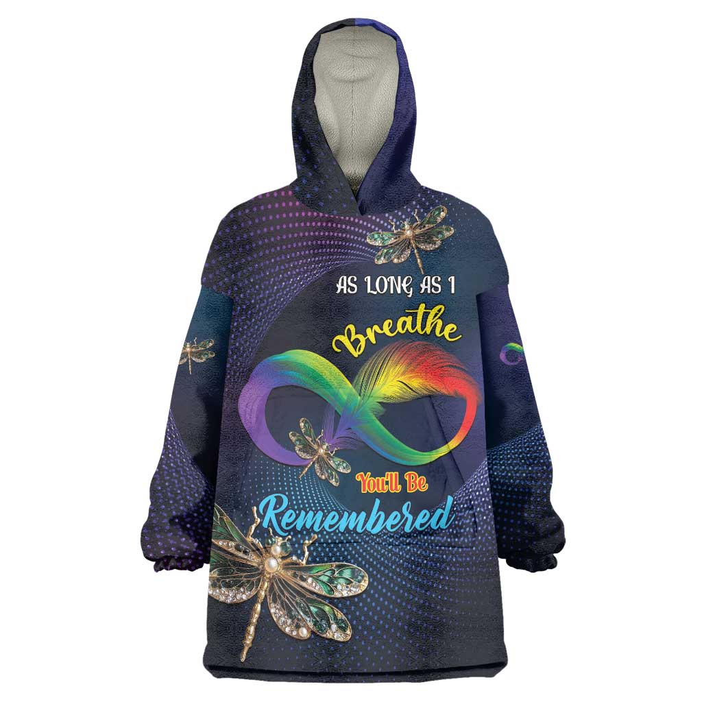 Personalized As Long As I Breathe You'll Be Remembered Wearable Blanket Hoodie Feather Infinity Luxury Dragonfly