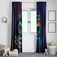 Set of two dark navy dragonfly curtain panels with colorful infinity design