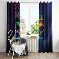 Two hanging curtain panels with dragonfly accents and rainbow infinity graphic