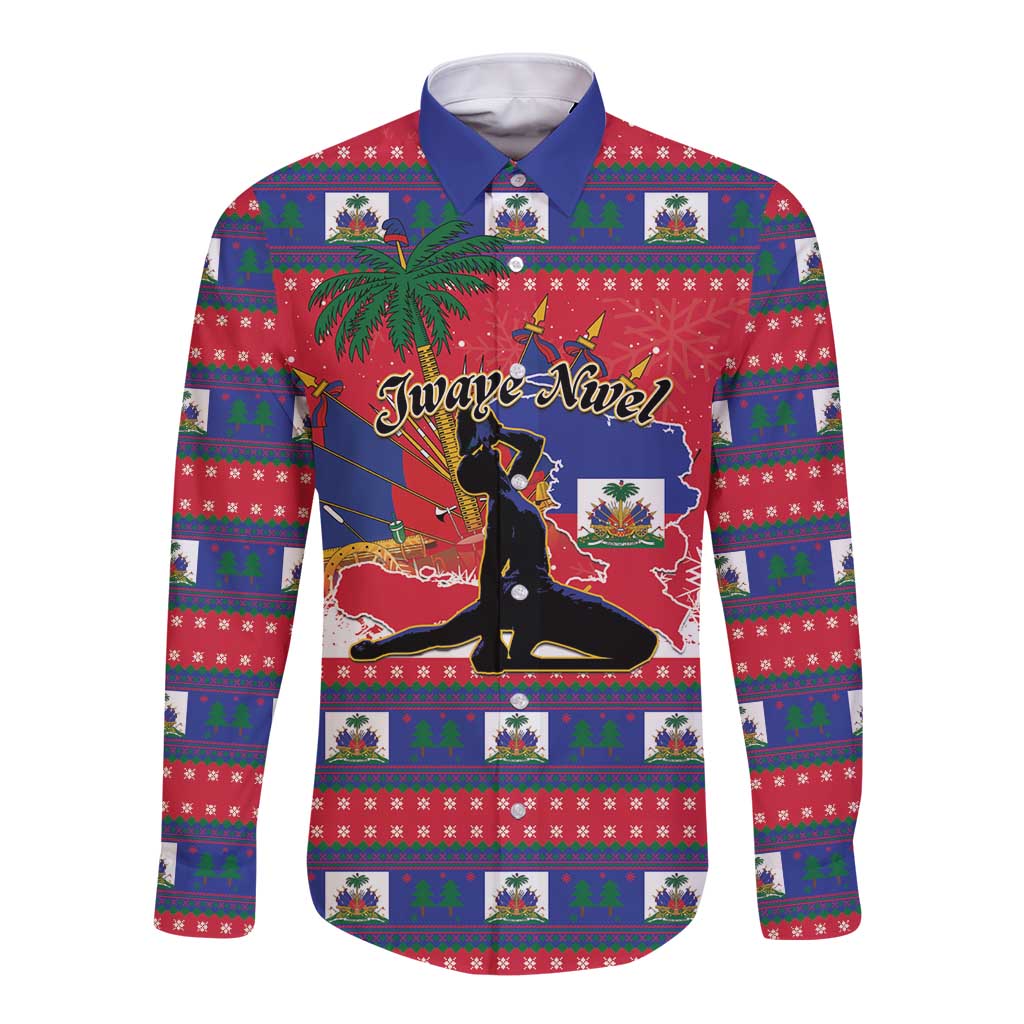 Personalized Ayiti Jwaye Nwel Long Sleeve Button Shirt Haiti Merry Christmas - Wonder Print Shop