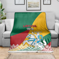 Lithuania Independence Day blanket, spread; green/yellow/red with LIETUVA 1918 Vytis knight