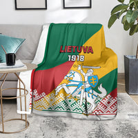 Lithuania Independence Day blanket, folded; green/yellow/red LIETUVA 1918 and Vytis knight