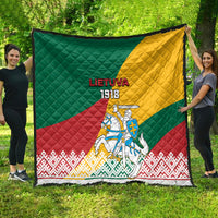 Lithuania Independence quilt showing LIETUVA 1918 over a flag-style triangle pattern