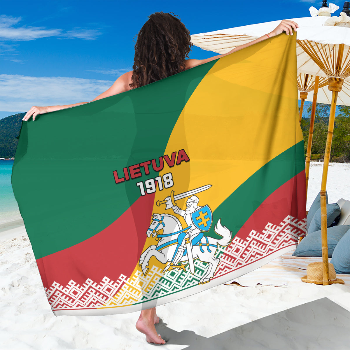 Lithuania Independence Day Personalized Sarong Lietuva Vytis 106th Anniversary - Wonder Print Shop