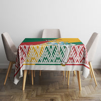 Lithuania Independence Day tablecloth with flag stripes, geometric trim, and central crest