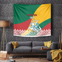 Lithuania flag-style tapestry with “LIETUVA 1918” text and knight emblem