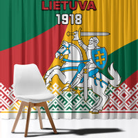 Lithuania Independence Day window curtain panel with large knight emblem and Lietuva 1918.