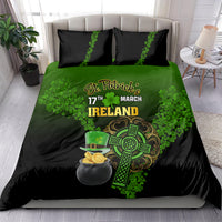 St. Patrick's Day bedding set: black with green clover 'Ireland' text and Celtic cross