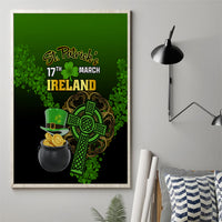 St. Patrick's Day canvas wall art featuring green shamrock, leprechaun hat and gold coins