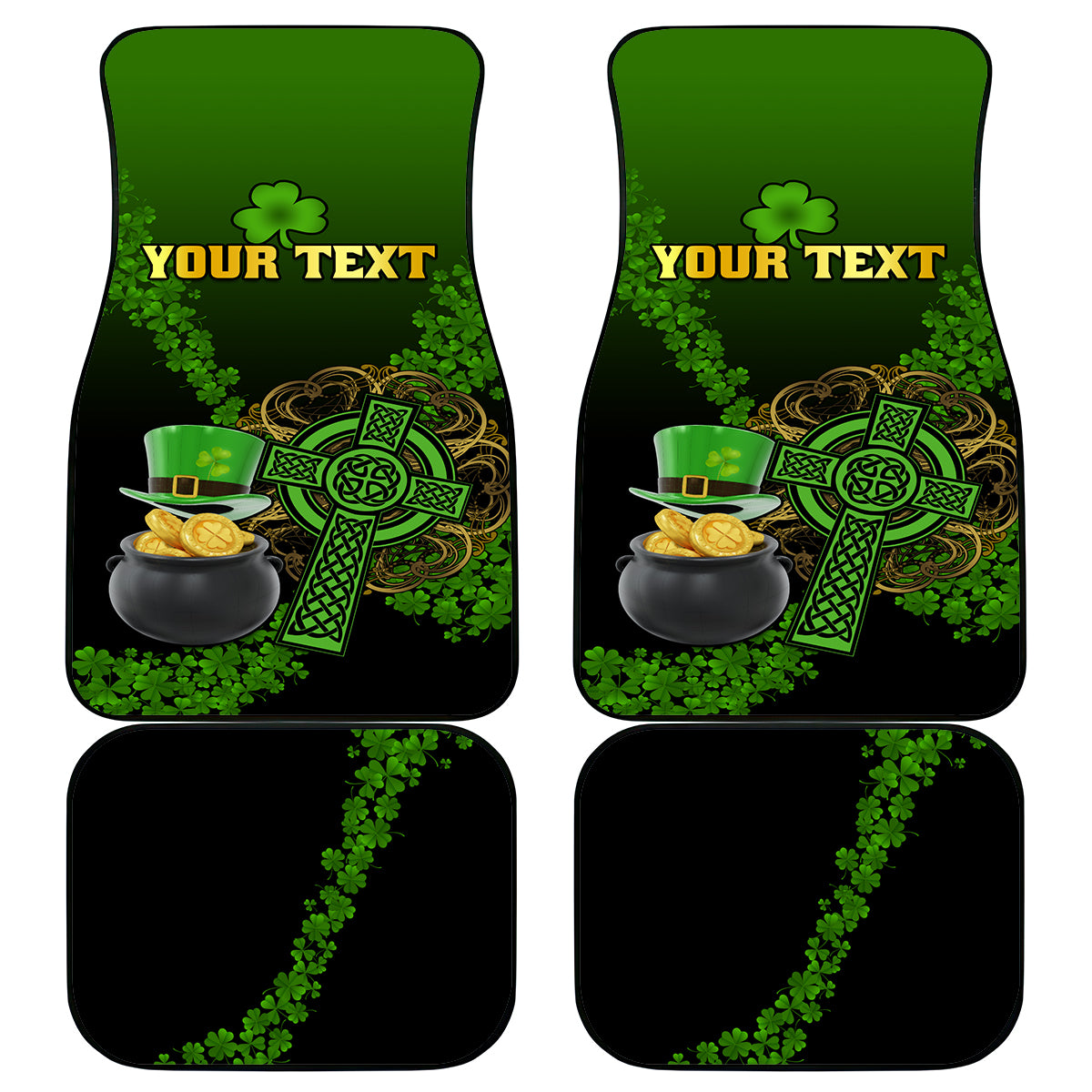 Leprechaun Hat Gold Coins St Patricks Day Personalized Car Mats With Irish Celtic Shamrock - Wonder Print Shop